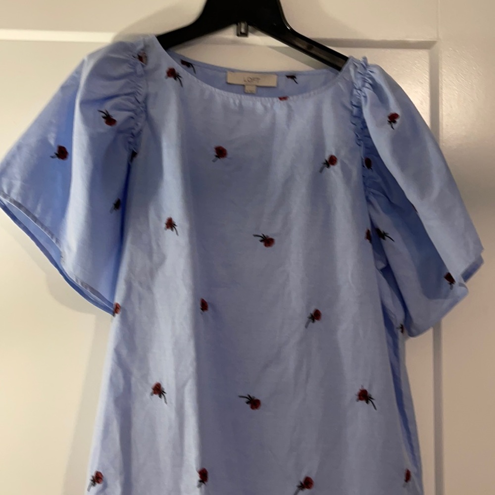 Loft pale blue washed denim with small red roses